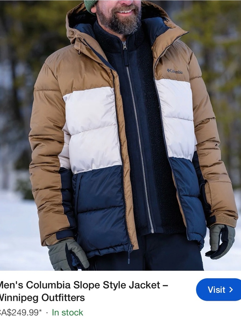 Columbia Men's Colorblock Puffer Jacket in Brown/White/Navy